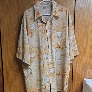 Vintage Baseball Print Button-Up Shirt